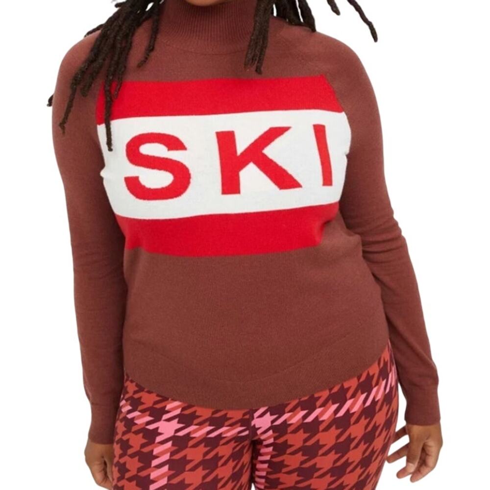 Aerie Offline Turtleneck Chillside SKI Sweater Long Sleeve Brown Red NEW Small